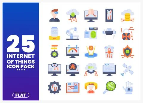 Flat Internet of Things icons pack with elements on a white background 스톡 일러스트