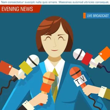 Flat interviewed on television news programs background concept Illustrazione stock