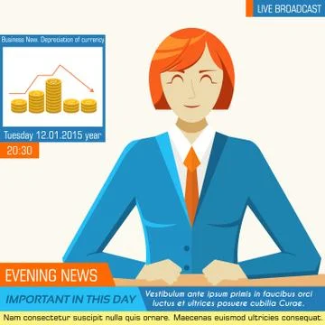 Flat interviewed on television news programs background concept Illustrazione stock