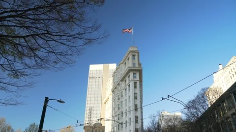 Flat Iron Building-Footage of flat iron building skyline at Atlanta downtown.- Stock Footage 105044245