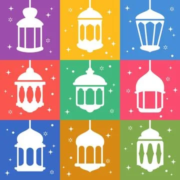 Flat islamic lantern with colorful background Stock Illustration