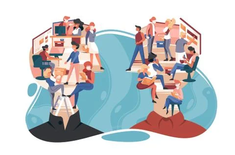 Flat isolated abstract people with vanity about woman, man and work in head. イラスト素材