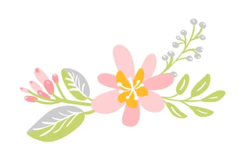Flat isolated flower on white background. Vector Spring scandinavian hand drawn Illustrazione stock