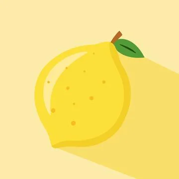 Flat isolated lemon fruit illustration on yellow background with shade. Cartoon Stock Illustration