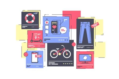 Flat isolated online store with clothes and device. Stock Illustration