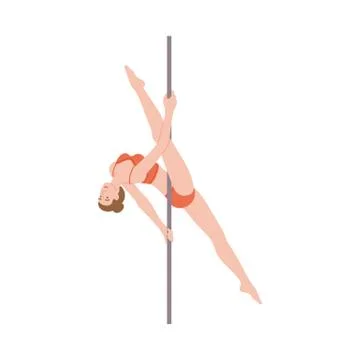 Flat isolated vector illustration of beautiful pole dancer girl Stock Illustration