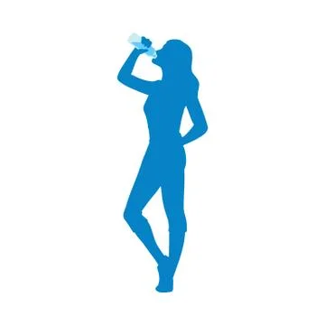Flat isolated vector illustration of a young woman drinking water from a bottle Stock Illustration