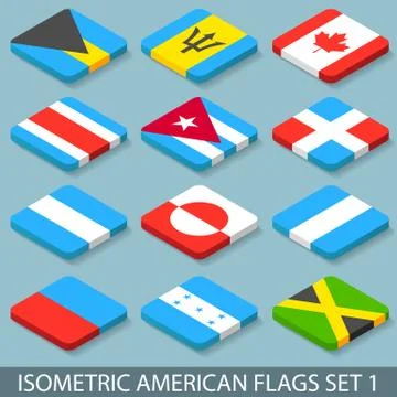 Flat Isometric American Flags Set 1 Stock Illustration
