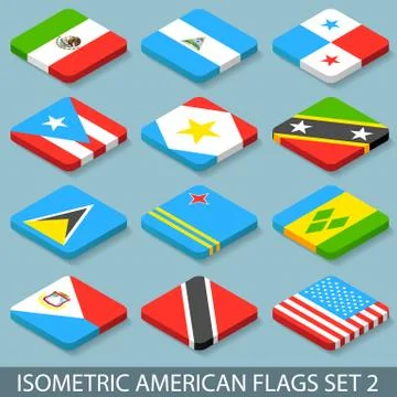 Flat Isometric American Flags Set 2 Stock Illustration