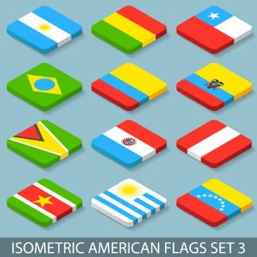 Flat Isometric American Flags Set 3 Stock Illustration
