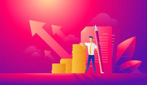 Flat isometric Businessman working with document on paper vector illustration Stock Illustration