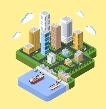 Flat isometric city Stock Illustration