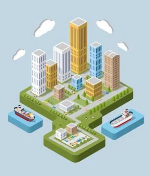 Flat isometric city Stock Illustration
