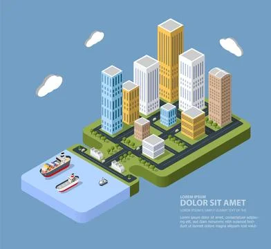 Flat isometric city Stock Illustration
