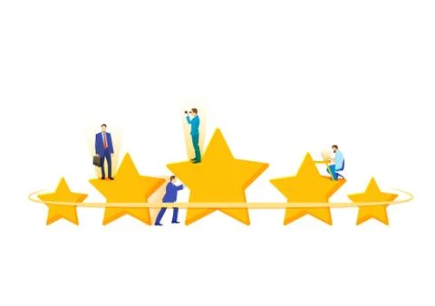 Flat isometric concept of five stars, best rating, customer feedback, positiv Stock Illustration