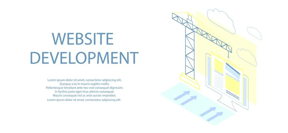 Flat isometric design of website under construction, web page building proces 스톡 일러스트
