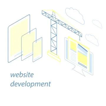 Flat isometric design of website under construction, web page building proces Illustrazione stock
