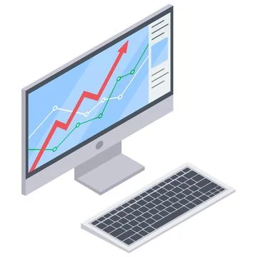 Flat Isometric desktop computer. Pc icon. Vector illustration. Illustrazione stock