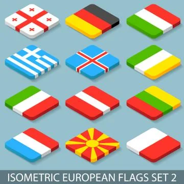 Flat Isometric European Flags Set 2 Stock Illustration