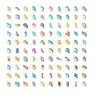 Flat isometric icon collection presenting web and user interface symbols 스톡 일러스트