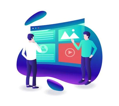 Flat isometric illustration consept a conversation with a client and introduc Stock Illustration