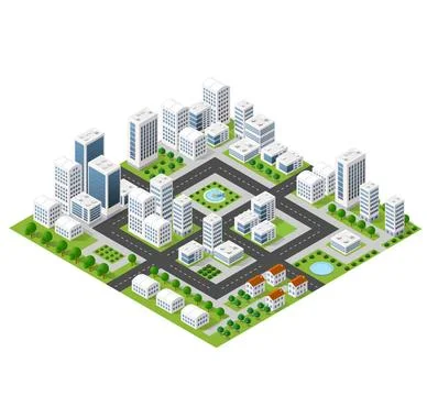 Flat isometric map Flat isometric map, landscape city, building skyscraper... Stock Photos