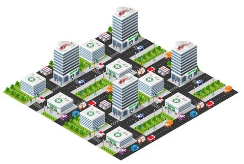 Flat isometric map, landscape city, building skyscraper, イラスト素材