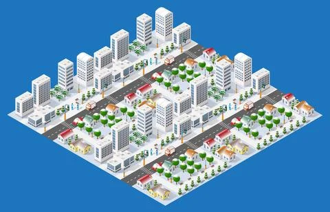 Flat isometric map, landscape city, building skyscraper, イラスト素材