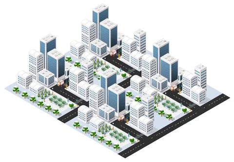 Flat isometric map, landscape city, building skyscraper, parks Ilustración de archivo