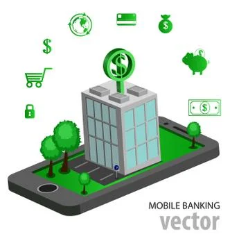 Flat isometric mobile banking Stock Illustration