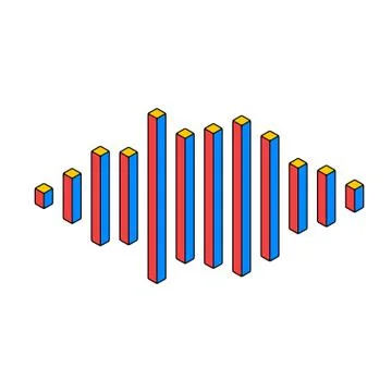 Flat isometric music wave icon made of peak lines Stock Illustration