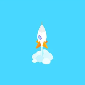 Flat isometric space symbol rocket ship icon, startup concept Illustrazione stock
