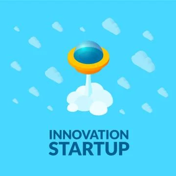 Flat isometric space symbol rocket ship icon, startup concept Stock Illustration