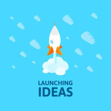 Flat isometric space symbol rocket ship icon, startup concept Stock-Illustration