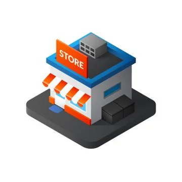 Flat isometric store logo, isolated vector icon Stock Illustration