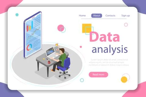 Flat isometric vector concept of business statistics and analytics. Stock Illustration