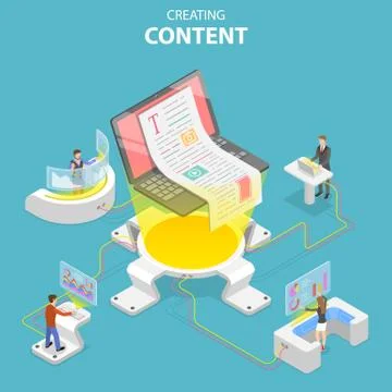 Flat isometric vector concept of content creating, copywriting, creative writing Illustrazione stock
