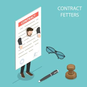 Flat isometric vector concept of contract fetters, business obligations. Stock Illustration