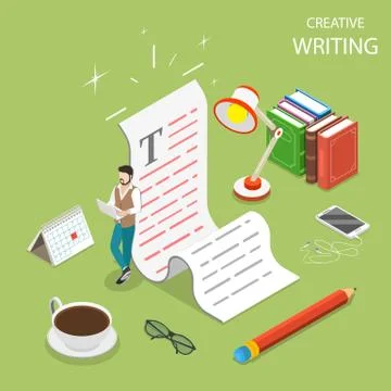 Flat isometric vector concept of creative writing. Stock Illustration
