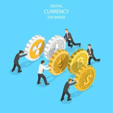 Flat isometric vector concept of cryptocurrency exchange, blockchain technology. Stock Illustration