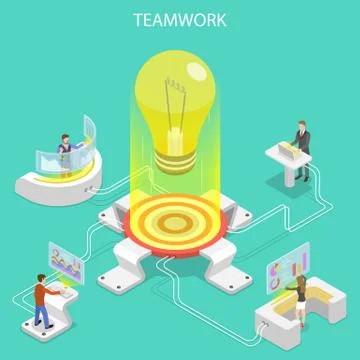 Flat isometric vector concept of effective teamwork, business team. Stock Illustration