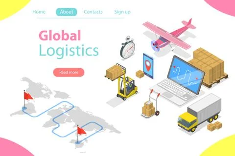 Flat isometric vector concept of global logistics. Stock Illustration