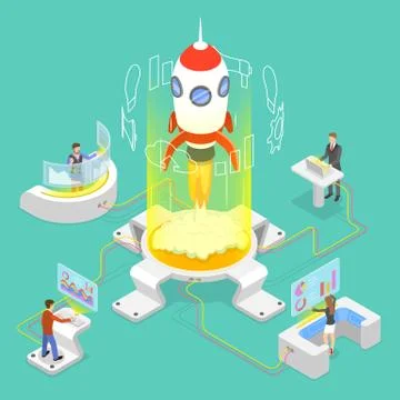 Flat isometric vector concept of new business startup. Stock Illustration