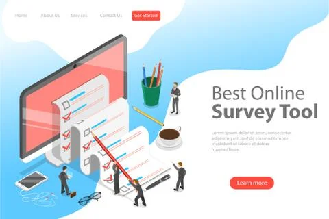 Flat isometric vector concept of online survey tool, customer review. Stock Illustration