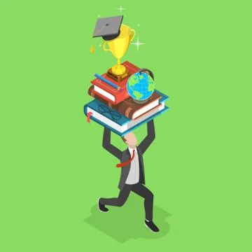 Flat isometric vector concept of online education, e-learning, webinar. Stock Illustration