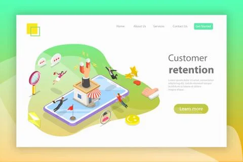 Flat isometric vector concept of retention strategy, attracting customer. Stock Illustration