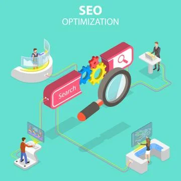 Flat isometric vector concept of search engine ranking, web analytics. 스톡 일러스트