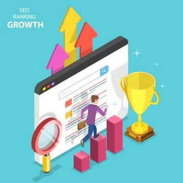 Flat isometric vector concept of seo ranking growth, web analytics. イラスト素材