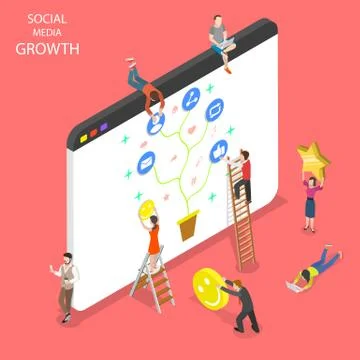 Flat isometric vector concept of social media growth. Stock Illustration