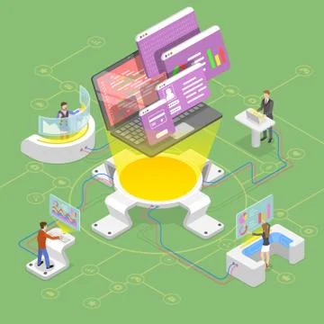 Flat isometric vector concept of software development, teamwork. イラスト素材